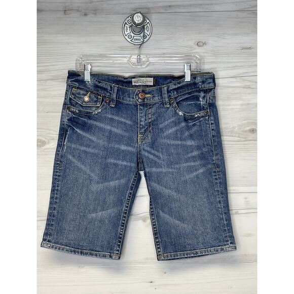 Old Navy Bermuda Shorts Womens 8 Blue Denim Ultra Low Rise Stretch Jean 00s Y2K - Picture 1 of 11